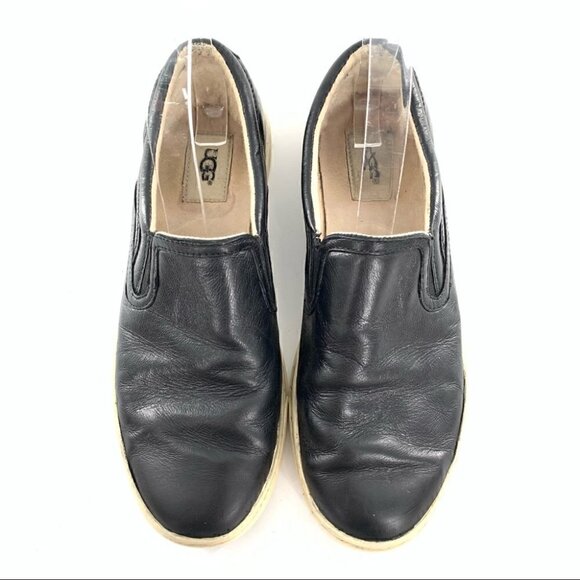 Ugg slip on sneakers size 8 39 black leather fleece wool lining flatforms - Picture 14 of 14